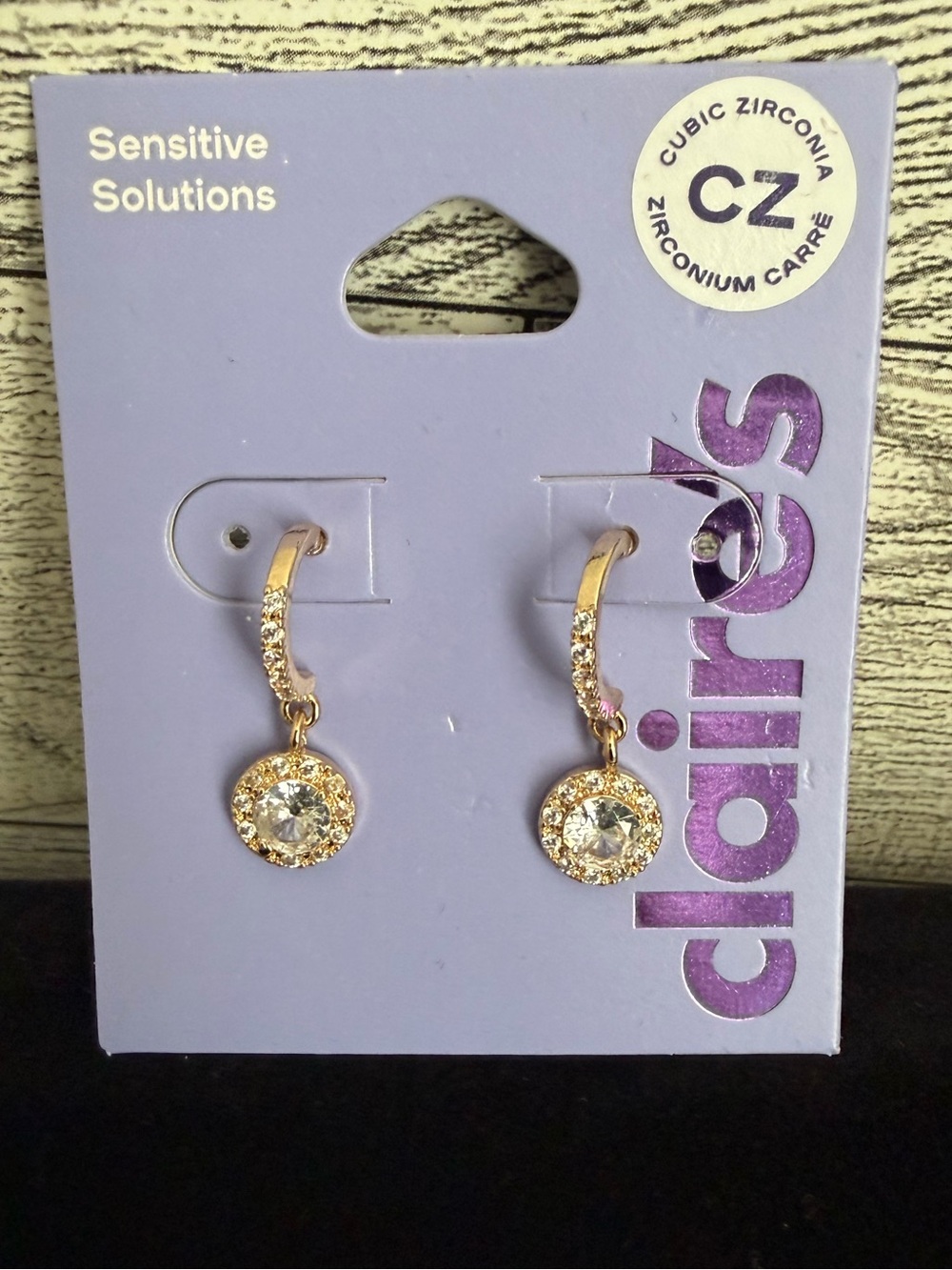Claire's Gold-Tone Clear Crystal Halo Drop Earrings